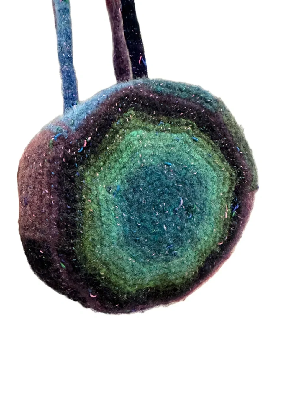 Multicolor Felted Wool Handwoven Bucket Bag with Ruffle Trim